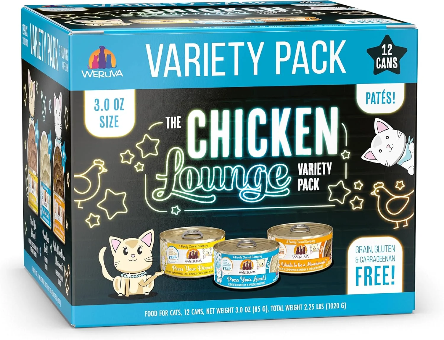 World-Class Weruva Wet Cat Food The Chicken Lounge Paté Variety Pack 3oz Can Pack of 12 Efficient