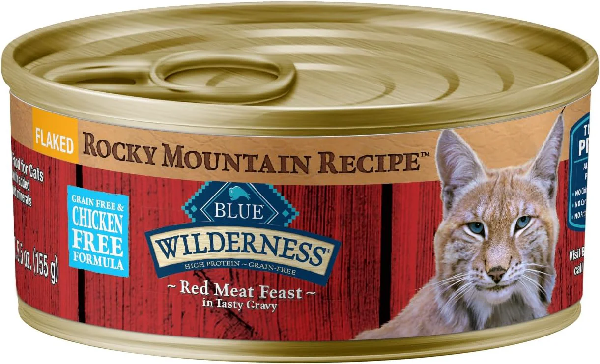 Efficient Blue Buffalo Wilderness Rocky Mountain Recipe Flaked Wet Cat Food Chicken- Grain- Recipe Made with Natural Ingredients Red Meat in Tasty Gravy 5.5-oz. Cans 24 Count Effective