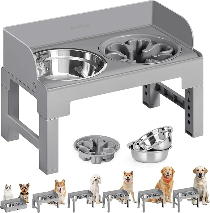 Verified Feandrea Dog Bowls d Raised Stand with 1 Slow Feeder and Two 304 Stainless Steel Bowls Adjustable Height and Tilted Design Dove Gray UPRB103GD01About ThisOverview Versatile