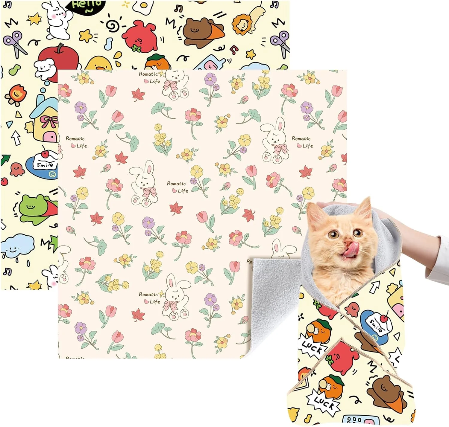 Secure Cat Grooming Wrap 2pcs L Cat Restraint Wrap for Nail Clipping Ear Cleaning and Teeth Brushing Self-Adherent Anti-Bite Anti-Scratch Anti Scratch Pink Yellow Fashionable