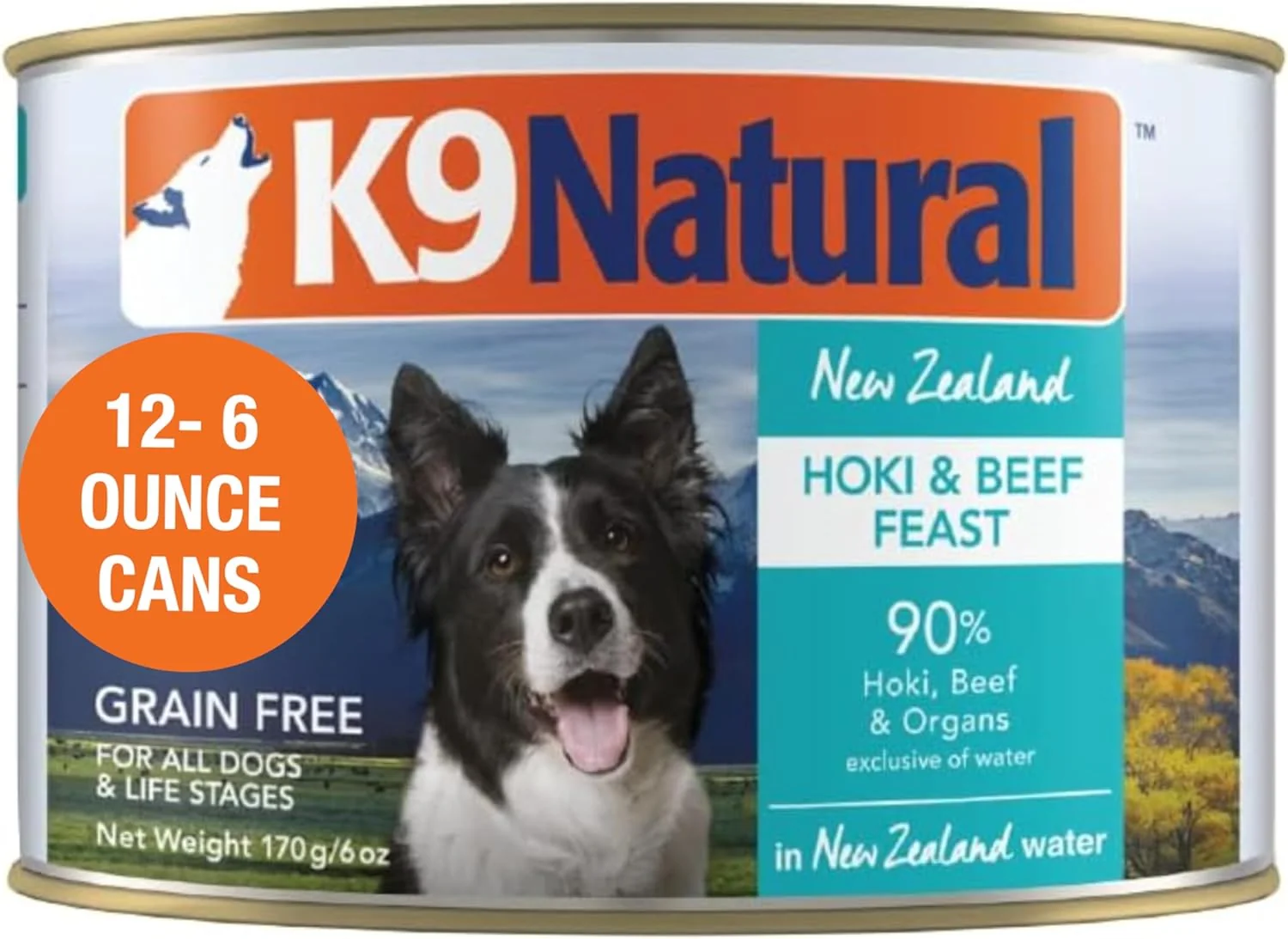 Versatile K9 Natural Wet Dog Food Pate Hoki Beef Feast 6 Oz Cans Pack of 12 Grain Made in New Zealand with Sustainably Caught Hoki Fish and Grass-Fed and Finished Beef Solid