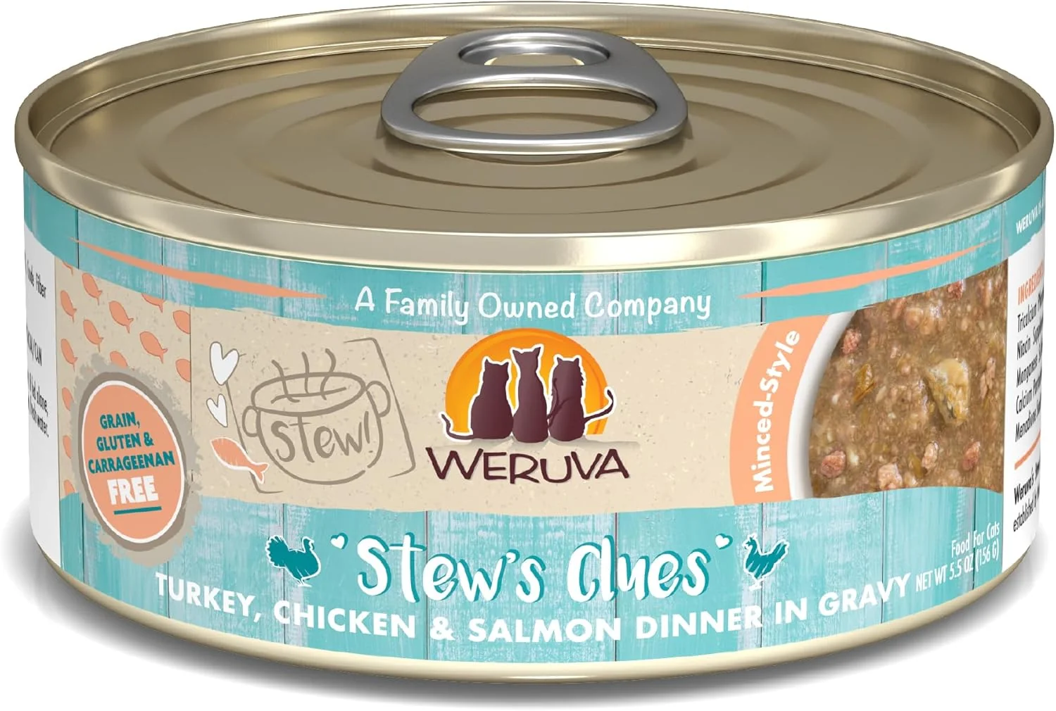 World-Class Weruva Classic Cat Stews Stew's Clues with Turkey Chicken Salmon in Gravy 5.5oz Can Pack of 8 Unique