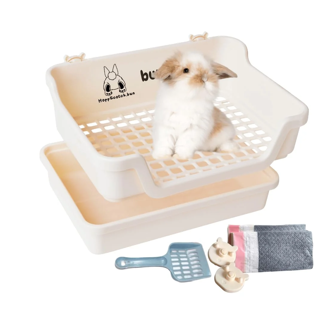 Trendy HoppScotch.bun Bumbox Large Rabbit Litter Box – 15.75-in Training Cage Cream Relaxed