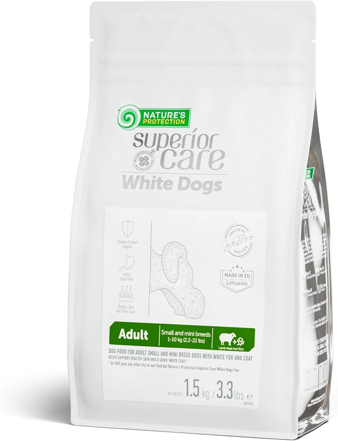Smart Nature's Protection Superior Care White Dogs Dry Dog Food - High Protein Tear Stain Dog Food for Small Mini Breeds Light Coated Adult Dogs Fresh Pet Meal Lamb and Rice 3.3 lb Certified