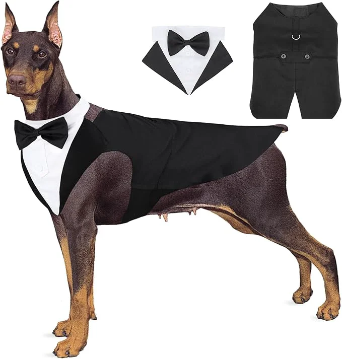 Sophisticated Segarty Dog Tuxedo and Bandanas Suit Formal Wedding Costume Adjustable Pet Pure