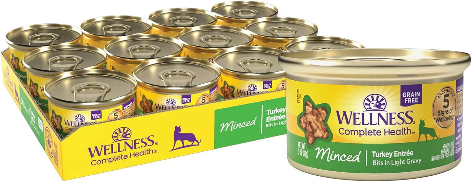 Effective Wellness Complete Health Minced Adult Wet Cat Food Natural Protein-Rich Grain 3 Ounce 24 Pack Turkey Entrée Efficient