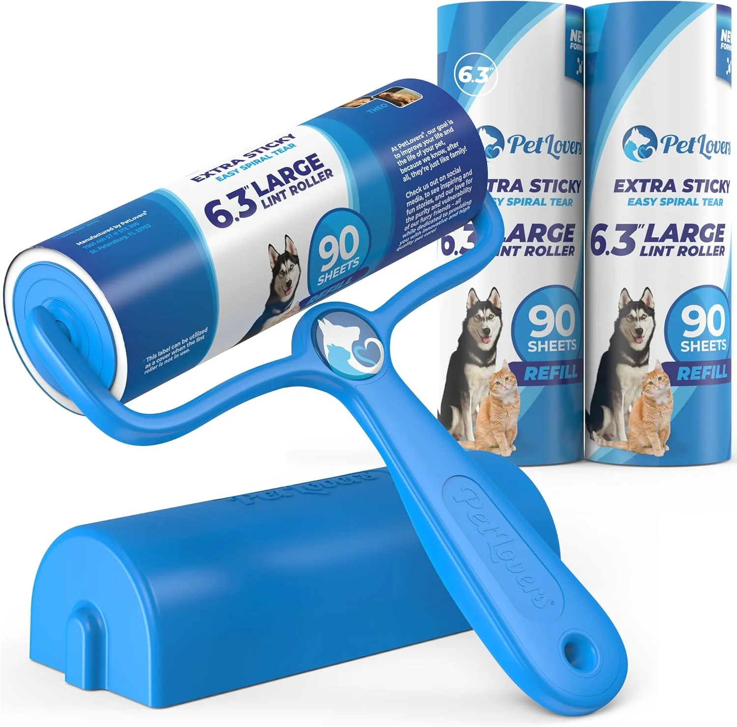 Superior PetLovers 6.3 Large Lint Roller for Pet Hair Extra Sticky 270 Sheets I for Pet Hair Removal from Furniture Clothes Dog and Cat Lint Remover 3 Pack Next-Generation
