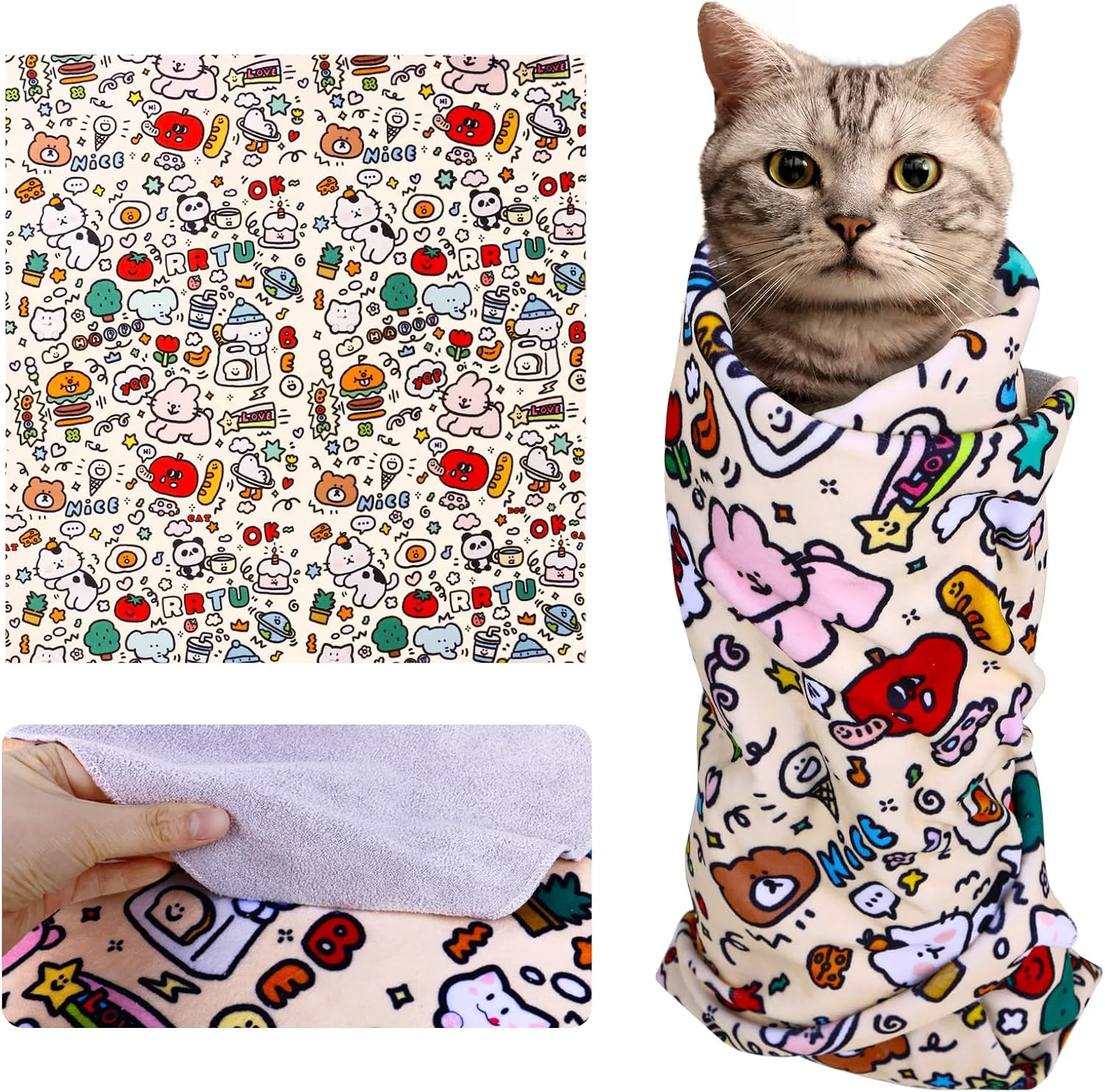 User-Friendly Cat Wrap for Cutting Nails and Grooming 27 x27 Cat Restraint Wrap for Nail Clipping Self-Adhesive Fabric Cat Swaddle Burrito Wrap for Nail Trimming Graffiti Style Artisan