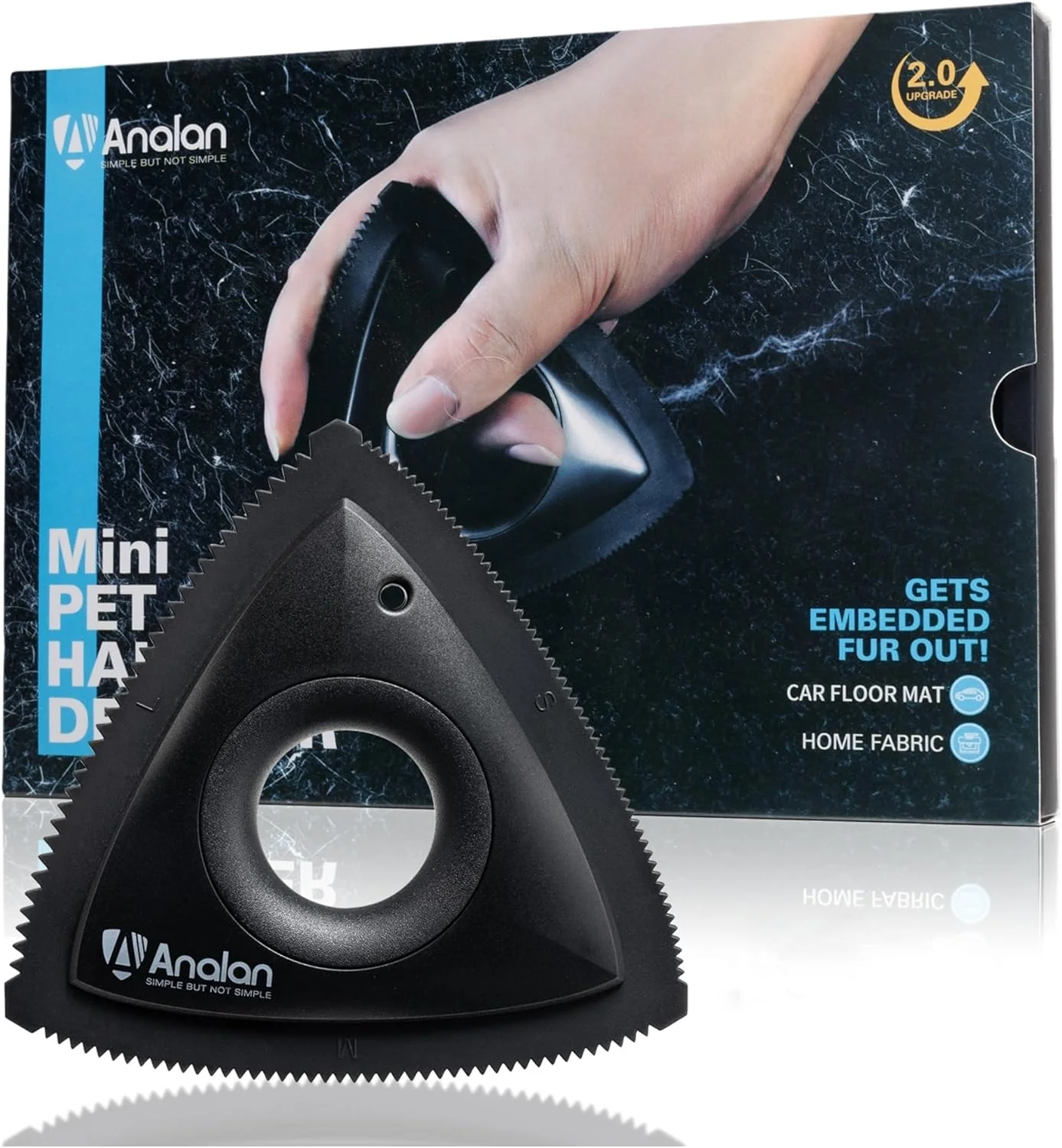 Minimalist Analan Mini Pet Hair Remover for Car Detailing Supplies Carpet Dog Hair Remover for Car Interior Triangle Dog Hair Remover for Auto Detailing Couch Furniture Lint Carpet Jet Black Eco-Friendly