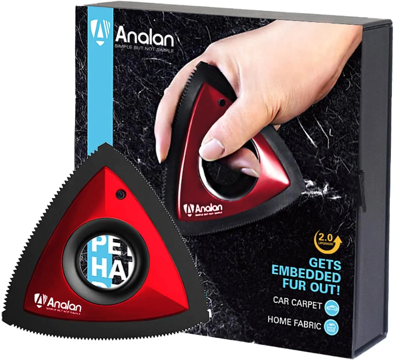 Environmentally Friendly Analan Mini Pet Hair Remover for Car Detailing Supplies Carpet Dog Hair Remover for Car Interior Triangle Dog Hair Remover for Auto Detailing Couch Furniture Lint Carpet Ruby Red Safe