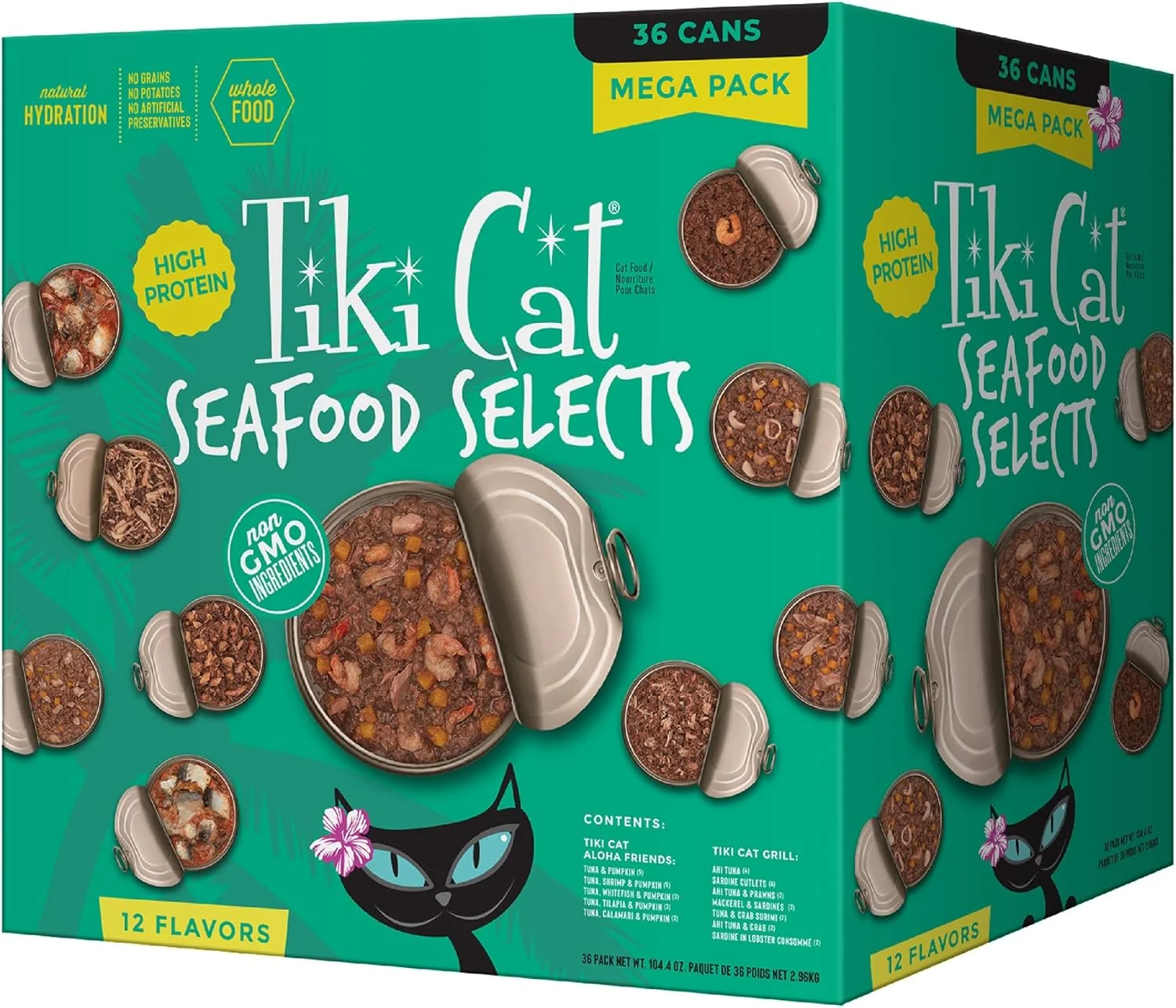 Specialty Tiki Cat Seafood Selects Variety Pack 36 High Protein Servings with Flaked Fish Wet Cat Food Mega Pack 2.8 and 3 oz. Cans Pack of 36 Lightweight