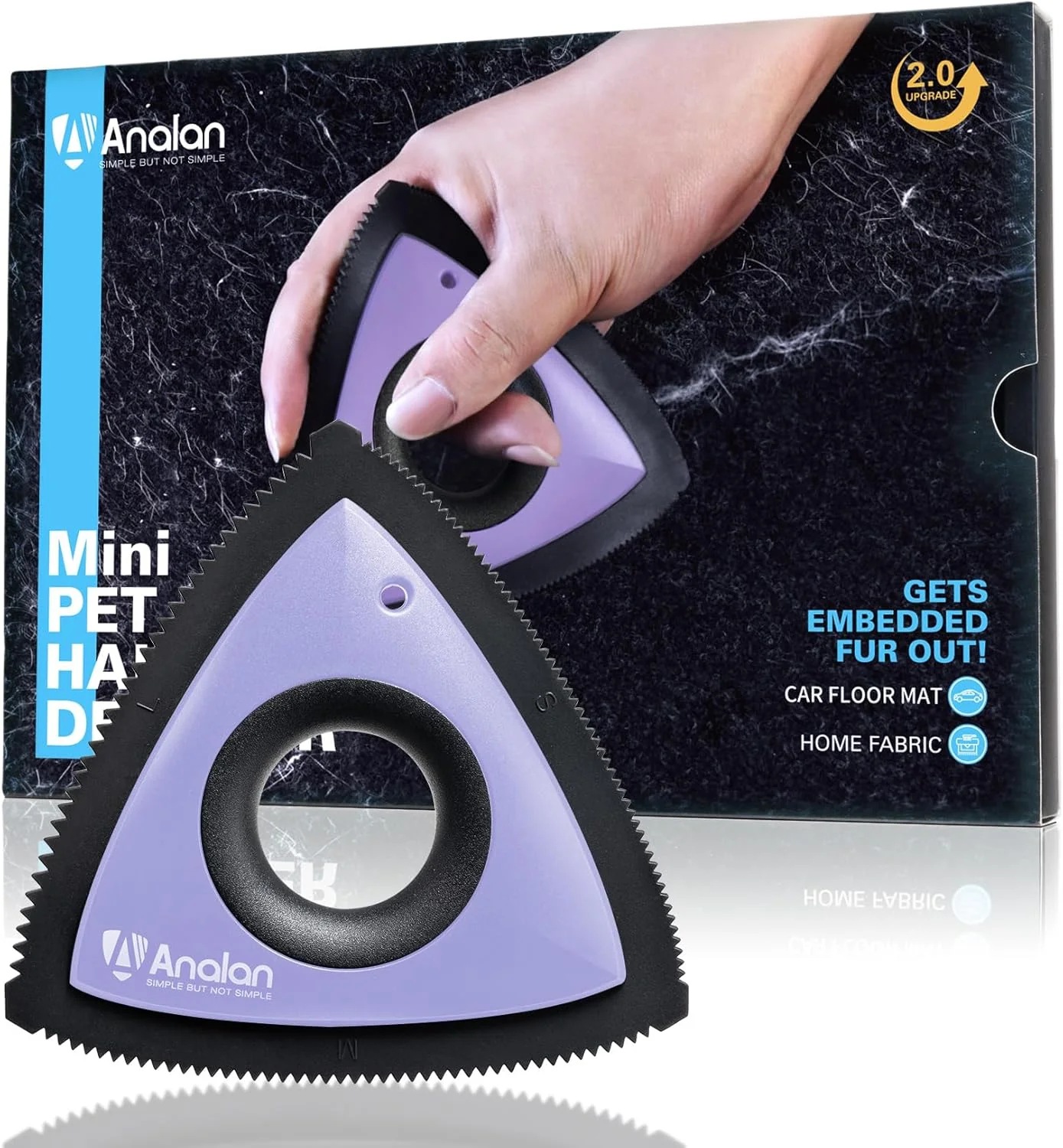 Refined Analan Mini Pet Hair Remover for Car Detailing Supplies Carpet Dog Hair Remover for Car Interior Triangle Dog Hair Remover for Auto Detailing Couch Furniture Lint Carpet Purple Authentic