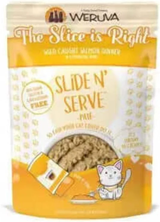 Original Weruva Wet Cat Food The Slice is Right with Wild Caught Salmon Pate 2.8oz Slide N Serve Pouch Pack of 12 Luxury