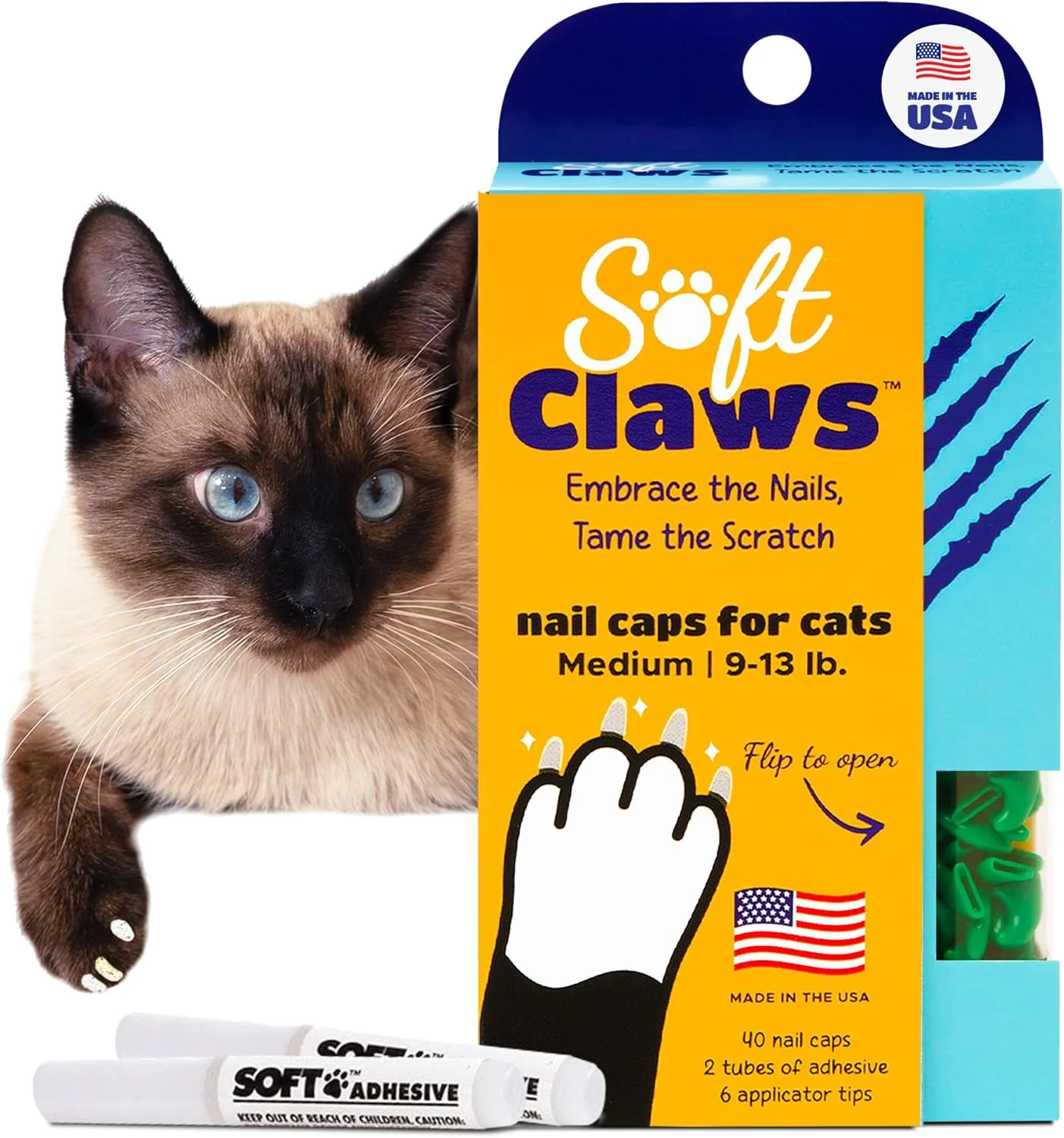 Effective Soft Claws Cat Nail Caps for Small Cats – 40 Caps Black - Veterinarian-Developed Protects Furniture Skin - Easy to Apply Long-Lasting Anti-Scratch Soft Cat Claw Covers Proven