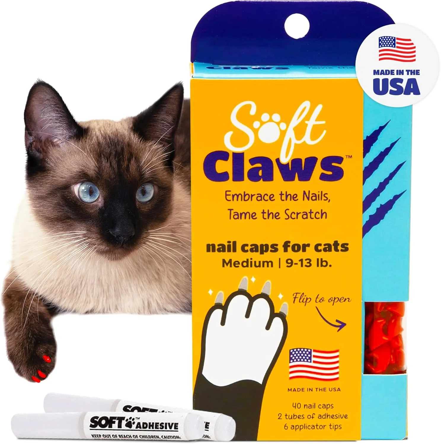 Contemporary Soft Claws Cat Nail Caps for Medium Cats – 40 Caps Red - Made in USA - Veterinarian-Developed Protects Furniture Skin - Easy to Apply Long-Lasting Anti-Scratch Soft Cat Claw Covers. Sustainable