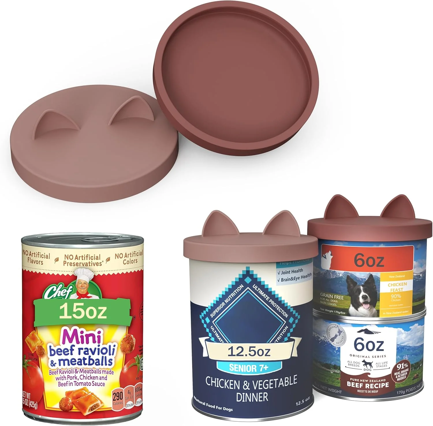 Convenient OHMO 2 Pack Pet Food Can Lids 12.5-14oz BPA Silicone Covers for Cat and Dog Food Cans Mars Coral Environmentally Friendly