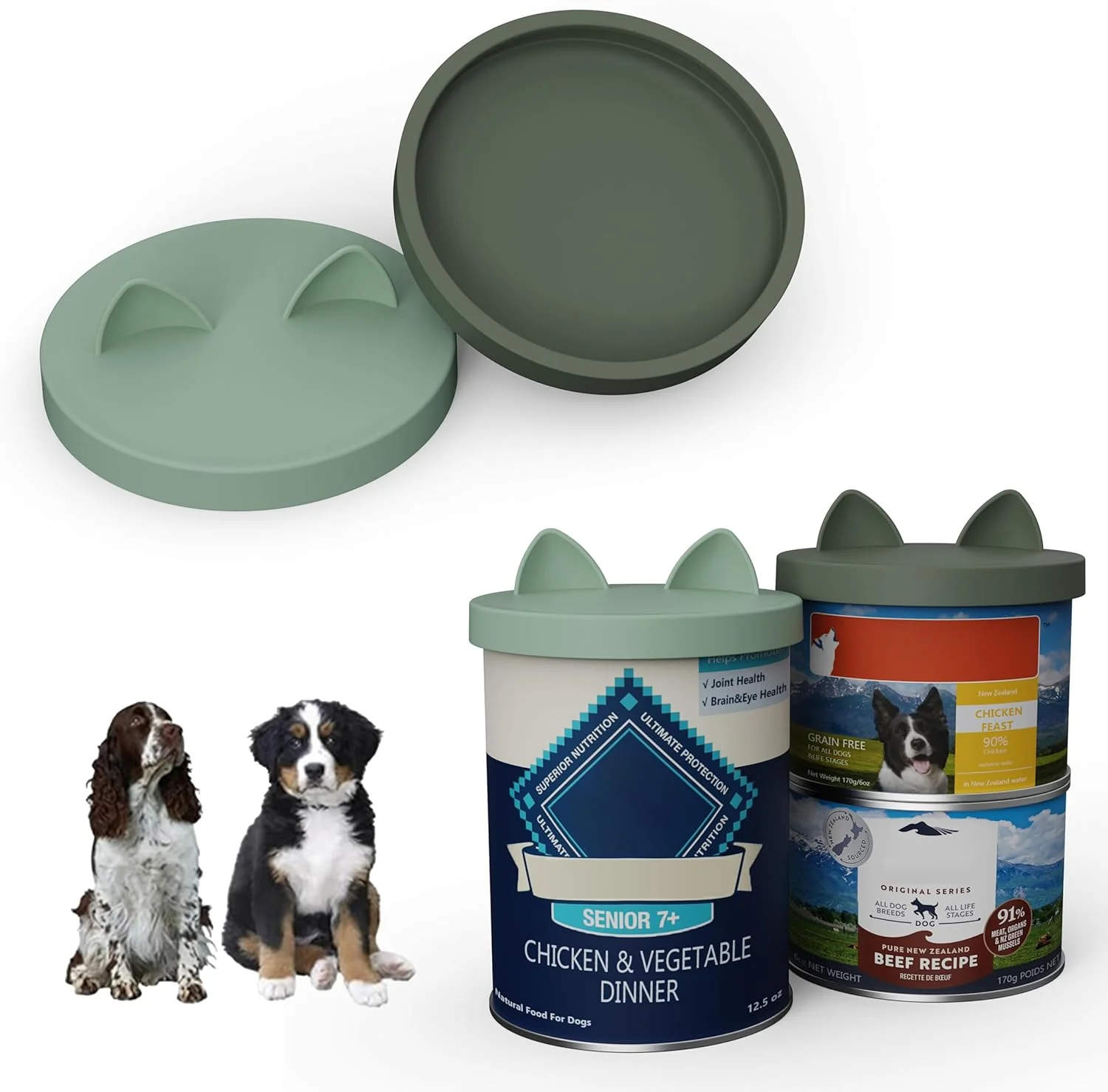 Solid OHMO 2 Pack Pet Food Can Lids 12.5-14oz BPA Silicone Covers for Cat and Dog Food Cans Camo Light Green Refined