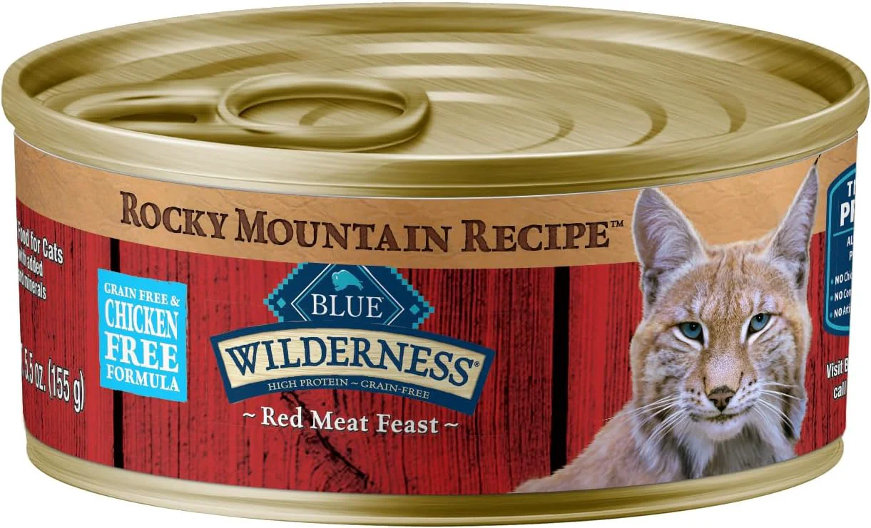 Clean Blue Buffalo Wilderness Rocky Mountain Recipe Adult Wet Cat Food Paté Chicken- Grain- Recipe Made with Natural Ingredients Red Meat Feast 5.5-oz. Cans 24 Count Professional