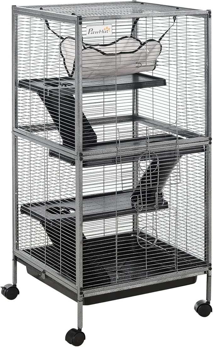 User-Friendly PawHut Metal Small Animal Cage 4-Tiers Rolling Big Ferret Cage Genuine