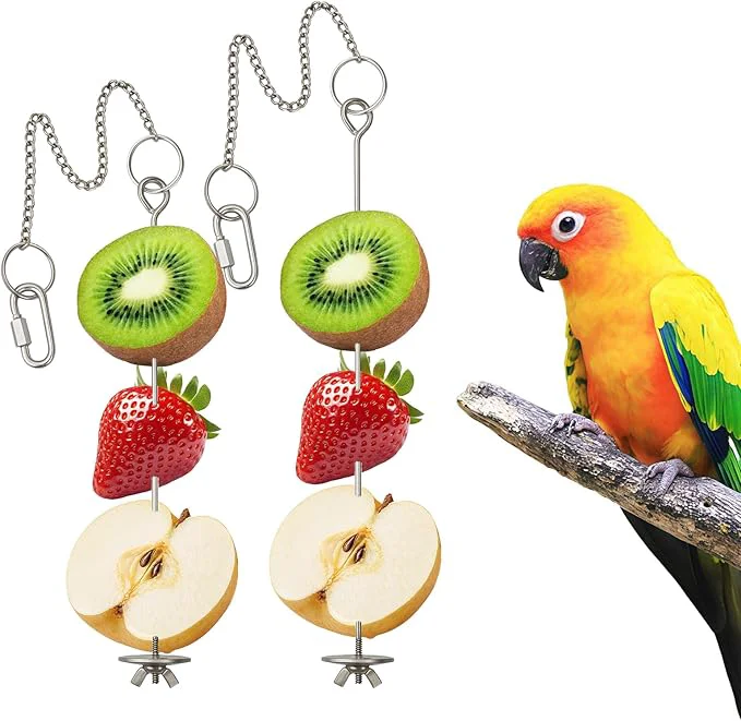 Casual 2 Pcs Chain Clauses Bird Cage Food Holder Stainless Steel Parrot Fruit Durable