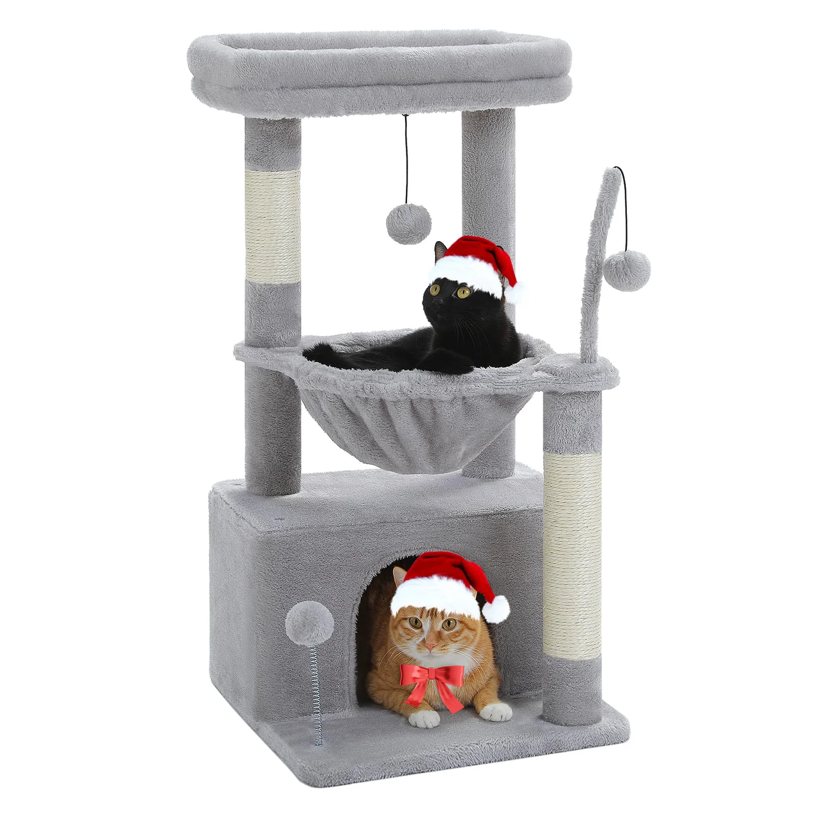 Carefully Designed PEQULTI 4-in-1 Cat Tree – 33'' Indoor Cat Tower with Condo Hammock Perch Grey Efficient