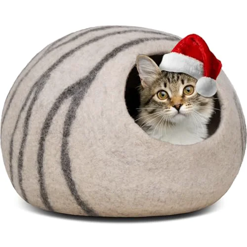 Versatile MEOWFIA Cat Cave – Premium Felt Cat Bed in Light Grey Medium by MEOWFIA Smart