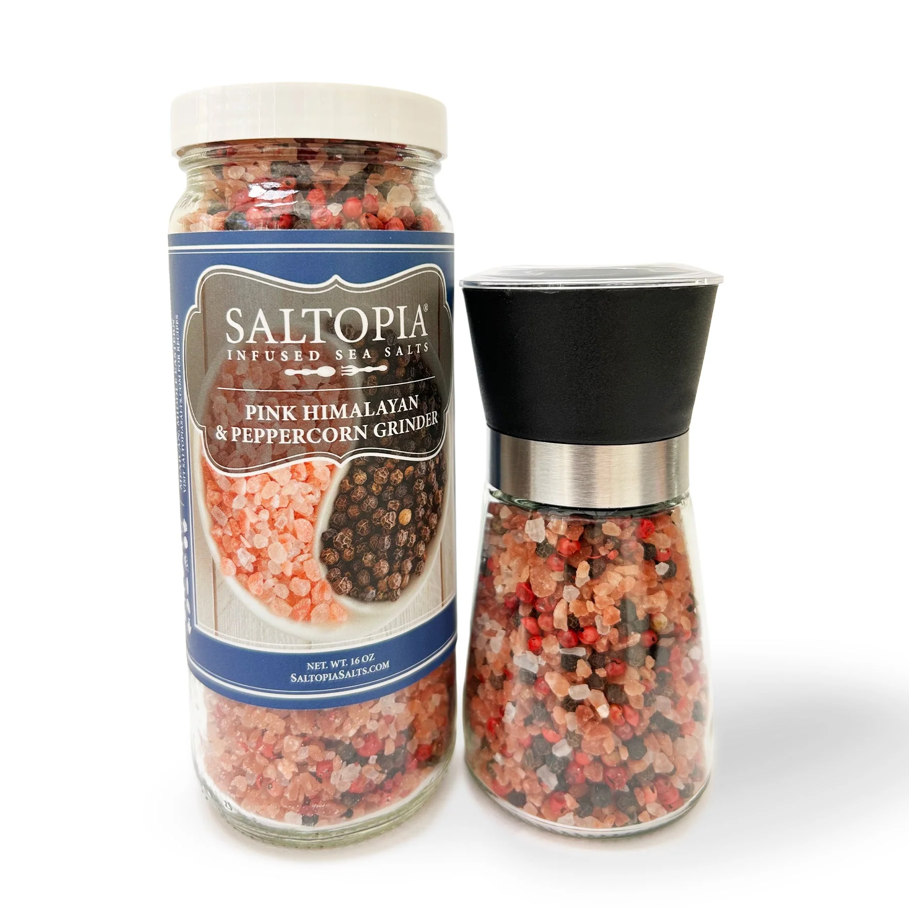 Detailed Pink Himalayan Gourmet Peppercorn Grinder Set Safe