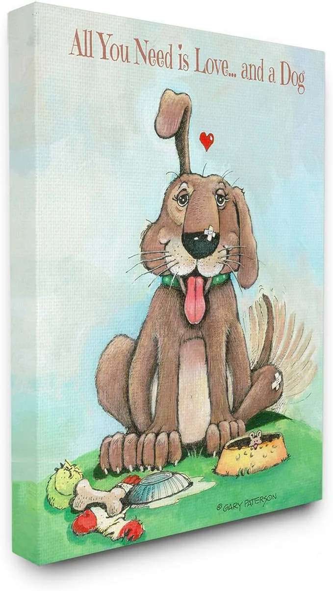 Consistent Stupell Industries 'Love and A Dog Funny Pet Cartoon Design' Canvas Art 24 x 30 Inches Easy to Hang and Sturdy Made in USA by Gary PattersonAbout This High-End