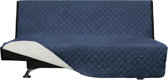 Classic Easy-Going Futon Sofa Slipcover Reversible Sofa Cover Armless Cover Furniture Protector Couch Cover Water Resistant Pets Kids Children Dog Cat Dark Blue IvoryAbout ThisOverview Trendy