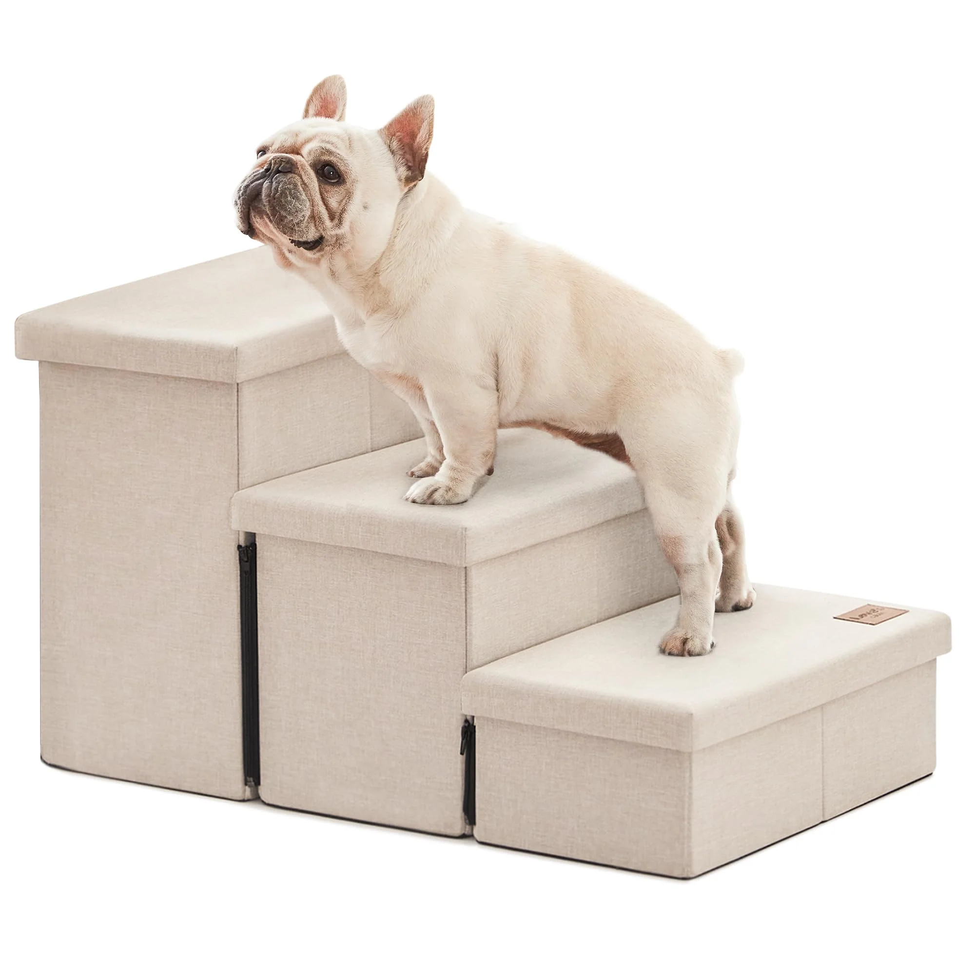 Relaxed Love's cabin Dog Stairs for High Bed - 3 Steps Foldable with Storage Beige 200 lb Top-Quality