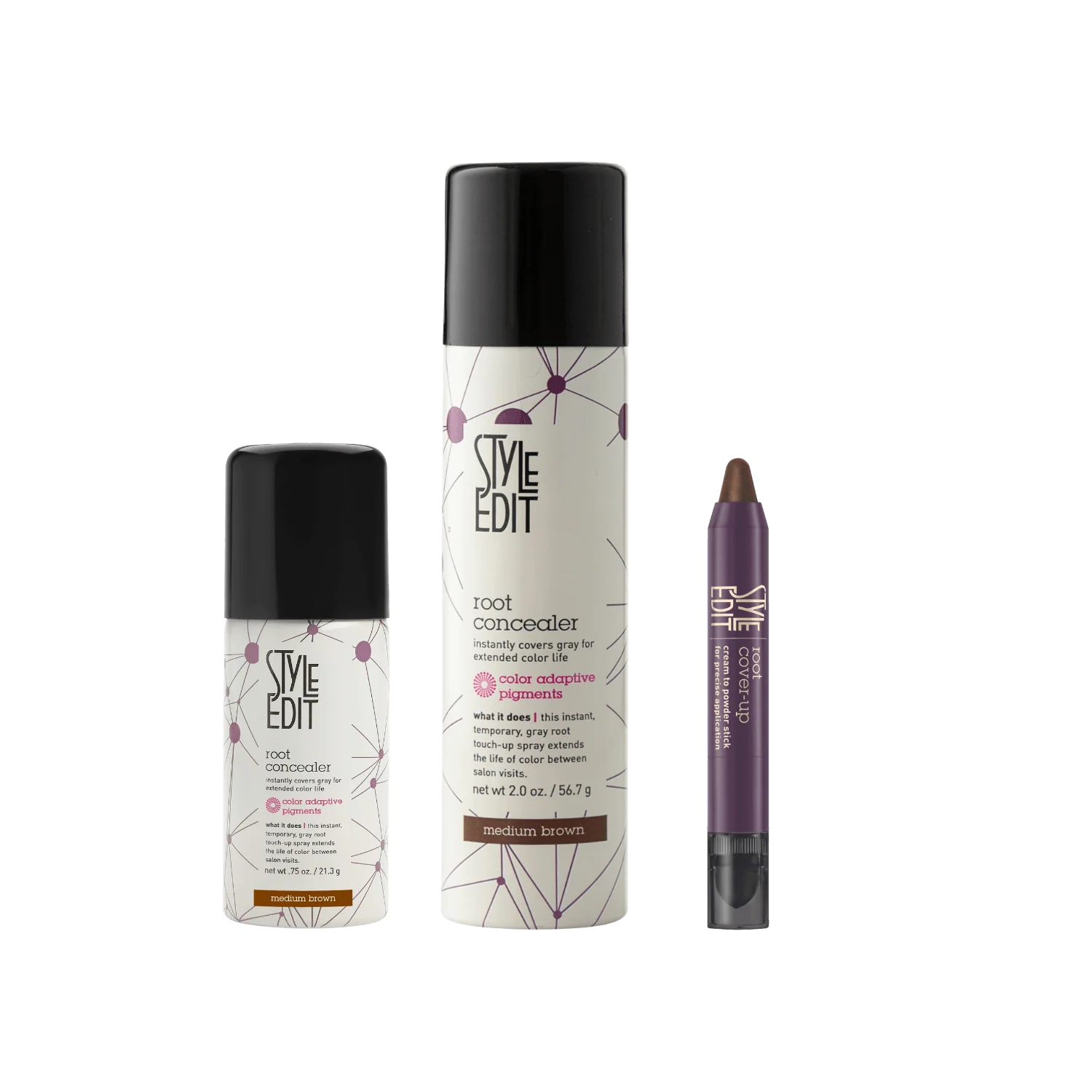 World-Class Root Concealer Spray and Stick Trio Full Travel Size Spray Natural