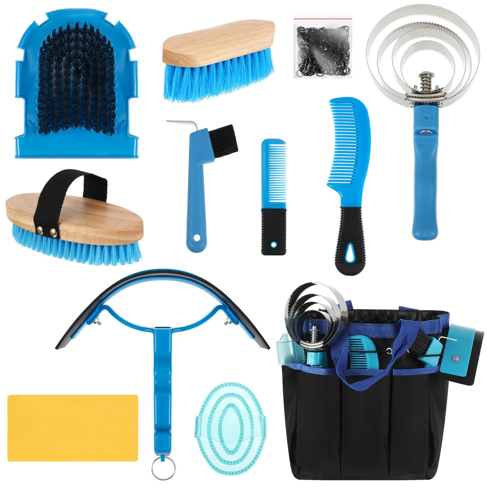 Original Design Abbylike 12-Piece Horse Grooming Kit with Organizer Tote Bag Blue – Equine Care Tools Advanced