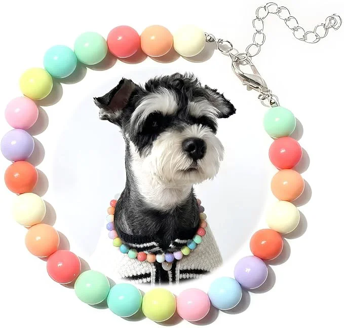 Fast Hosiwei Dog and Cat Rainbow Beads Collar Necklace Faux Pearls Necklace Pet Elegant