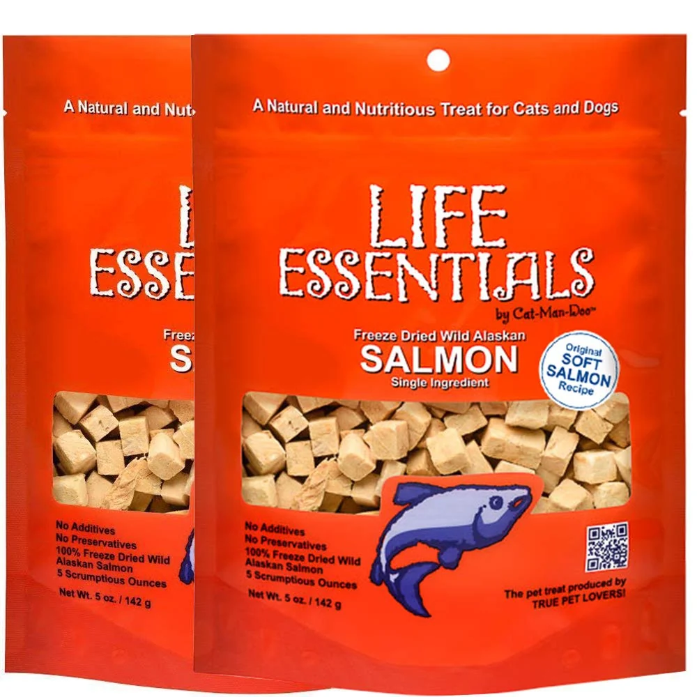 Elegant LIFE ESSENTIALS BY CAT-MAN-DOO ze-Dried Salmon Treats for Cats Dogs – 2 Pack 5 oz Each Single Ingredient Certified