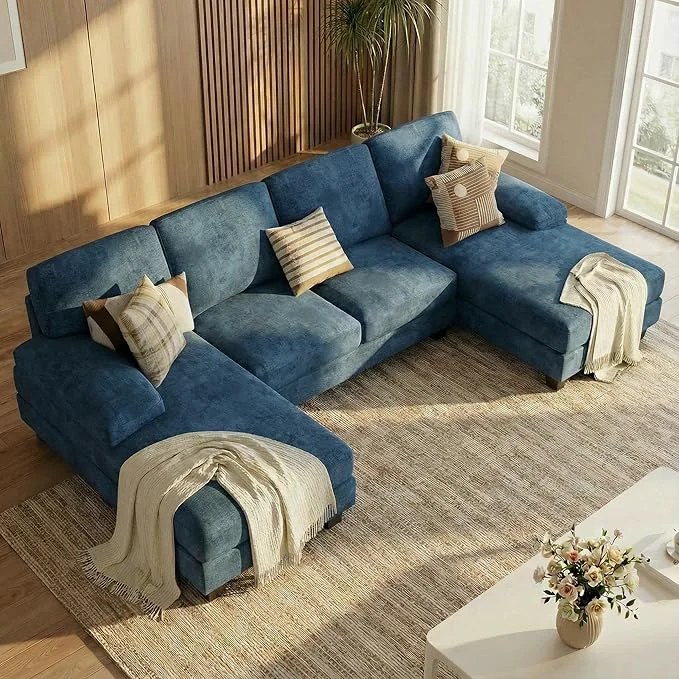Carefully Designed Homall Modular Sectional U Shaped Sofa Couches for Living Room Comfy Chenille 4 Seat Sofa Set with Removable Pillows Lounge Chaise Upholstered Couch for Apartment Chenille Light Blue About ThisOverview Quality