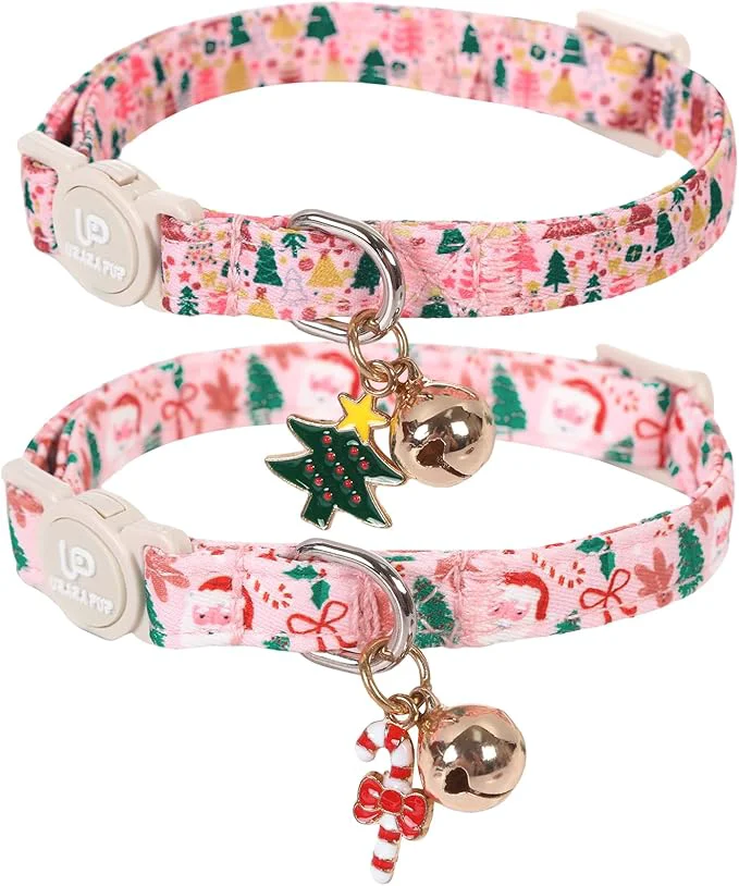 Unique Cat Collar-2Pack Autumn Orange Plaid Kitten Collars-Halloween Plaid Breakaway Casual