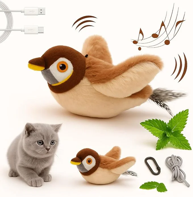 Unique Flappy Flying Bird Cat Toy – Interactive Flapping Chirping Bird Toy Contemporary