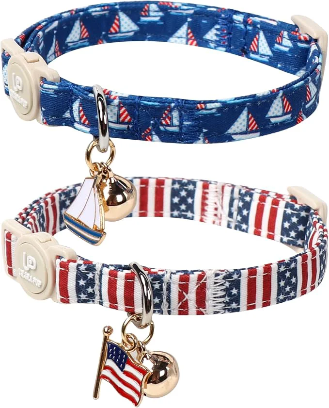 Artisan 4th 0f July Cat Collar Summer Baseball Blue Cat Collar Detailed