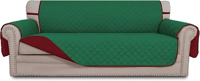 Casual Easy-Going Reversible Couch Cover for 3 Cushion Couch Sofa Cover for Dogs Water Resistant Furniture Protector Cover with Foam Sticks Elastic Straps for Pet Cat Sofa Green Christmas Red About ThisOverview Versatile