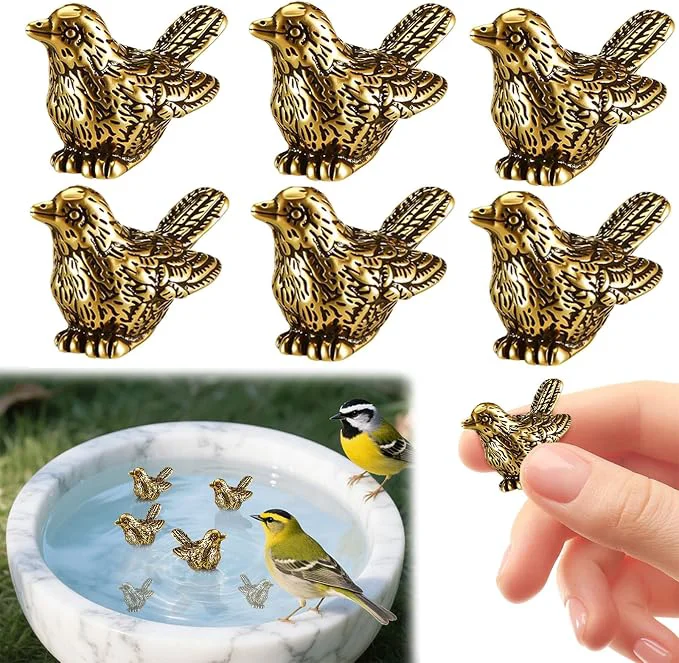 Efficient 6 Pcs Copper Bath Disks Ornaments Mini Bird Shape Retro Copper Birdbath Certified