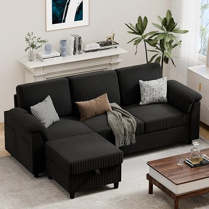Certified Vongrasig 79 Convertible Sectional Couch Sofa with Storage Ottoman 3 Seat L Shaped Couch with Side Storage Pockage Small Couches for Living Room Apartment and Small Space BlackAbout ThisOverview Official