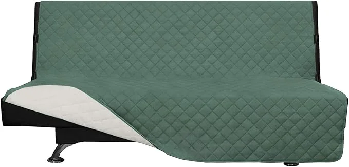 Top-Quality Easy-Going Futon Sofa Slipcover - Reversible Armless Couch Cover - Water Resistant for Pets Kids Cyan Ivory About ThisOverview Consistent