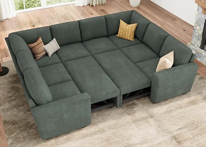 Trusted HONBAY Modular Sectional Pull Out Couch Bed Corduroy Sleeper Sofa with Storage Seats Oversized U Shaped Sectional Couches for Living Room GreenAbout ThisOverview Premium Material