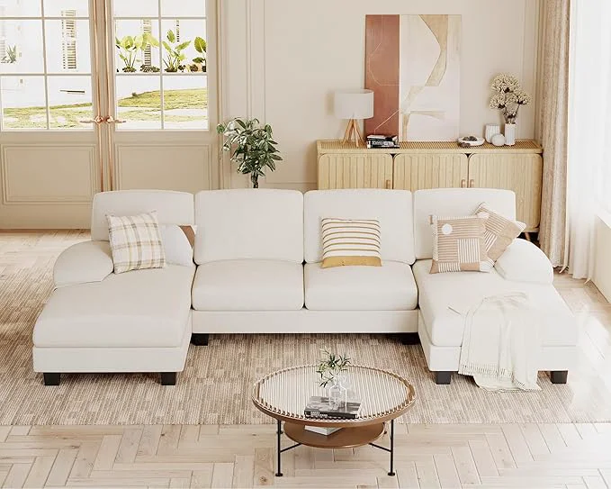 Casual JUMMICO Sectional Couches for Living Room U Shaped Couch with Chenille Fabric 4 Seat Modern Sofa with Removable Pillows for Apartment and Small Space Fabric White About ThisOverview Innovative