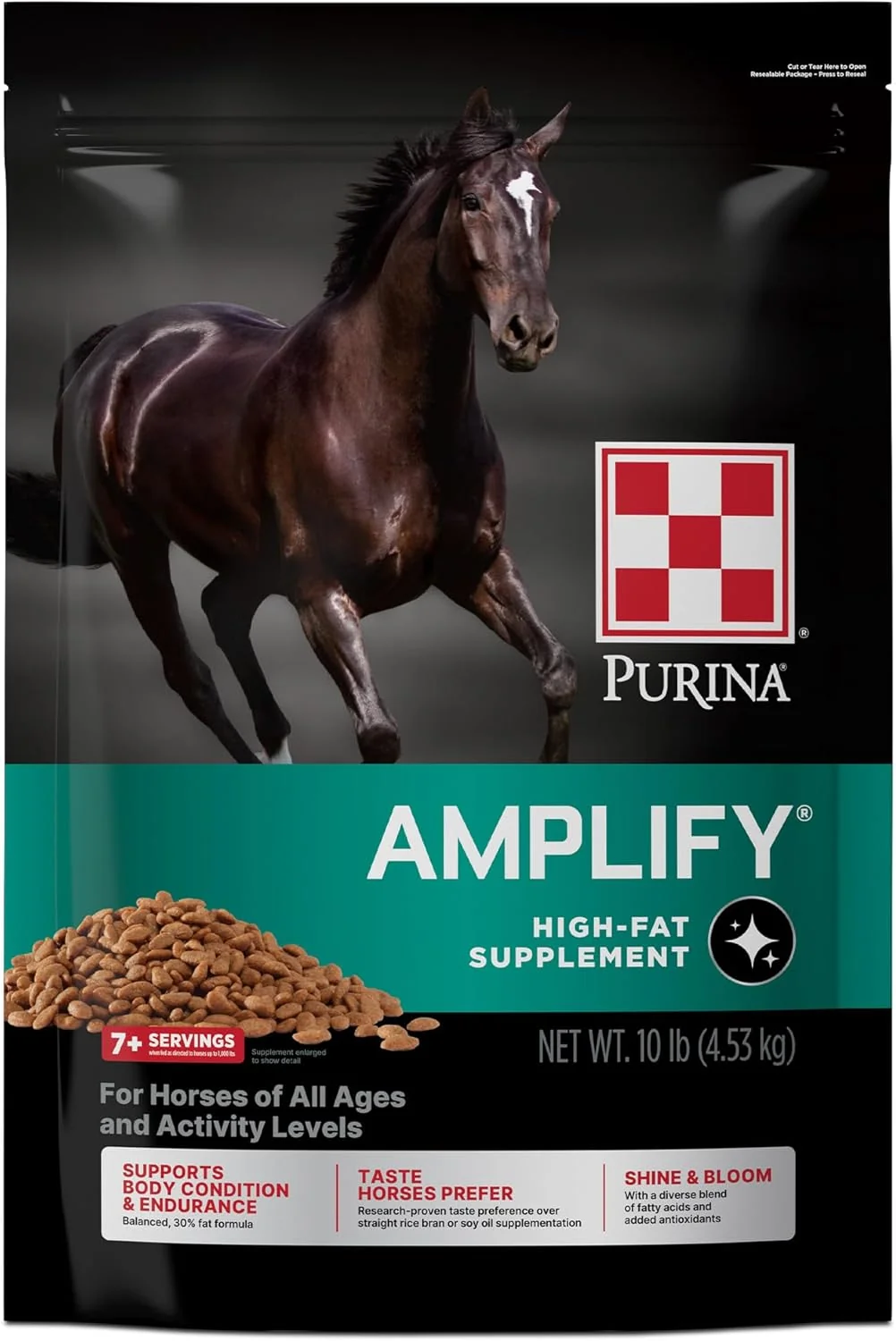 Green Purina Amplify High-Fat Horse Supplement 10 LB Bag Premium