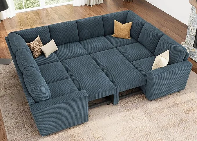 Artisan HONBAY Modular Sectional Couch with Pull Out Bed Corduroy Sleeper Sofa with Storage Seats U Shaped Sectional Couches for Living Room BlueAbout ThisOverview Recyclable