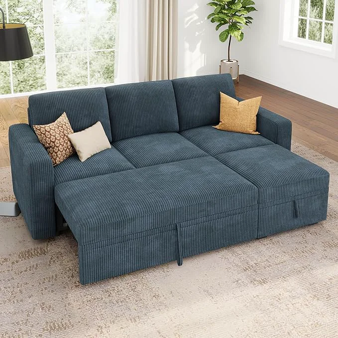 Carefully Designed HONBAY Modular Sectional Sleeper Sofa with Pull Out Bed L Shaped Sofa with Storage Modular Sectional Couches for Living Room BlueAbout ThisOverview Elite