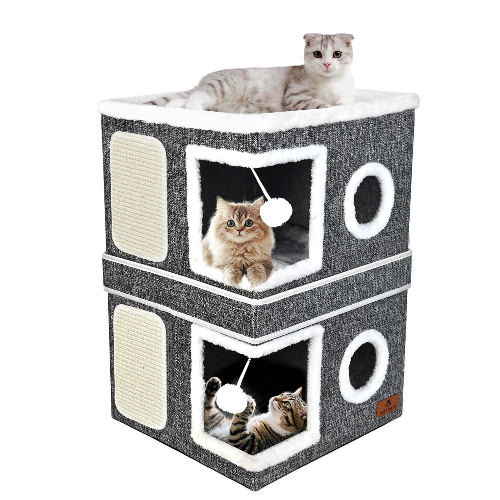 Trendy PETTDATE 2-Story Cat House for Indoor Cats — Dual-Purpose Cave Bed Scratch Pad First-Class