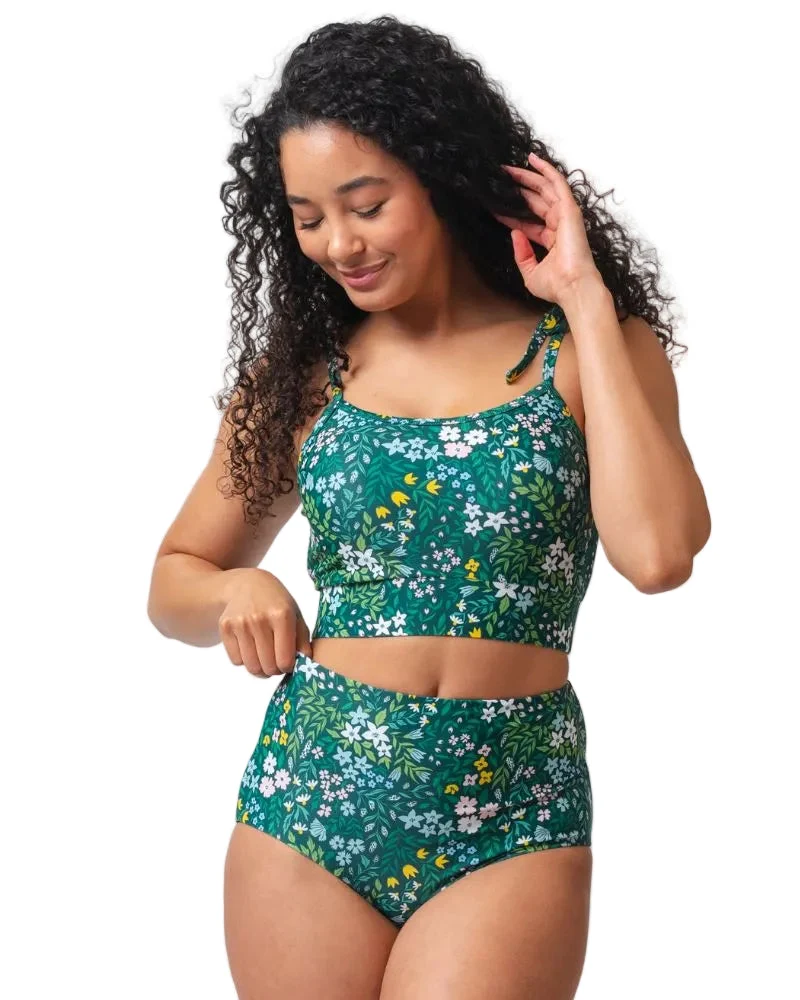 Responsible Cottage Floral Shoulder-Tie Crop Top High-End
