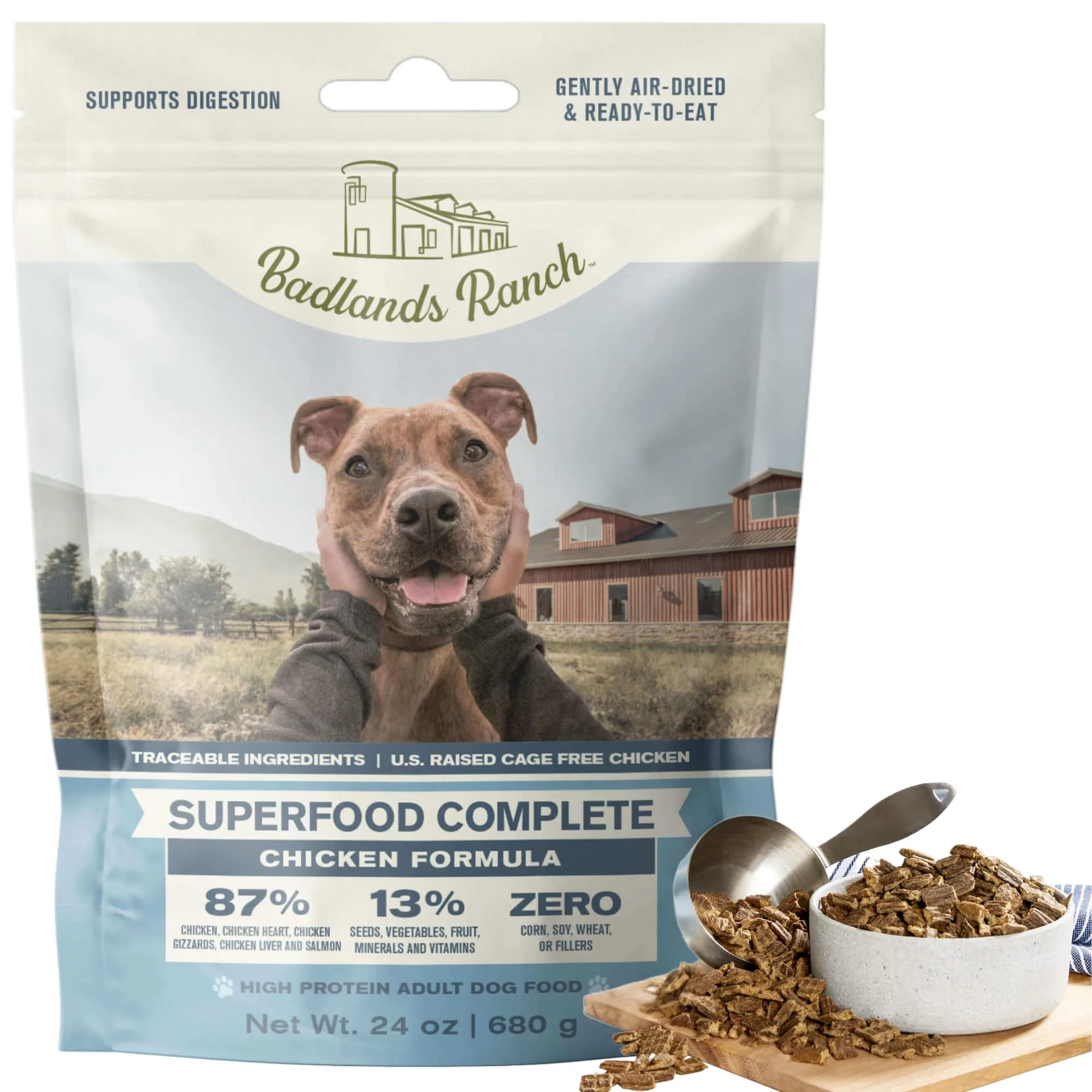 Innovative BADLANDS RANCH Superfood Complete Air-Dried Dog Food – High Protein Zero Fillers Premium Chicken 24 oz High-Performance